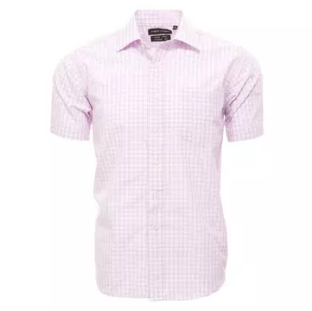 Alberto Cardinali Men's Slim Fit Short Sleeve Shirt-Salmon